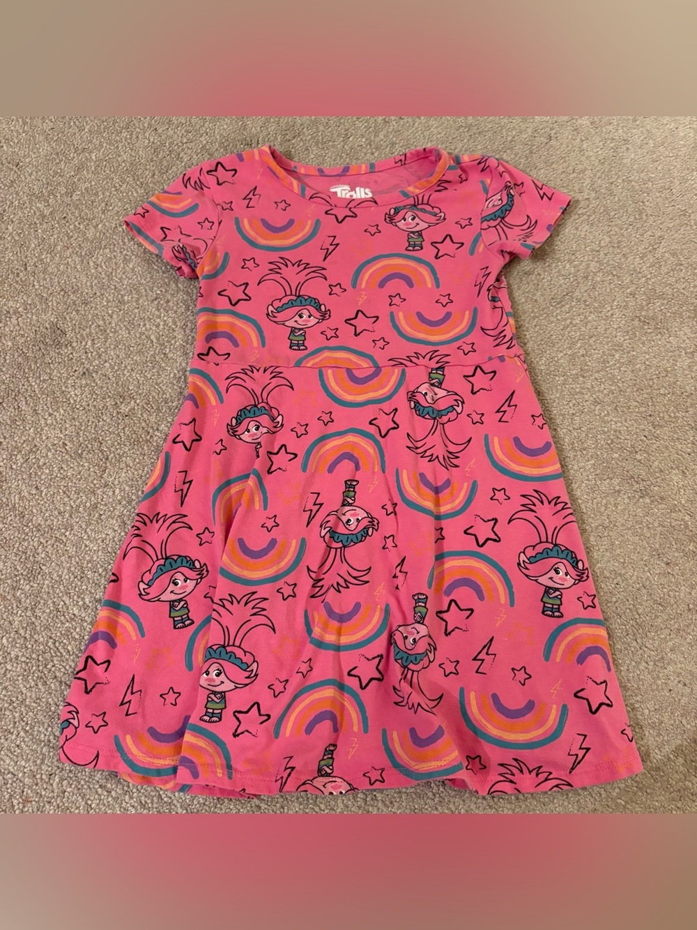 Trolls Bright Pink Rainbow & Character Print Dress size 5T